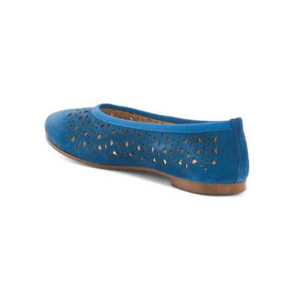 LIBERA MENTE Blue Made In Italy Suede Laser Cut Flats - Picture 2 of 2